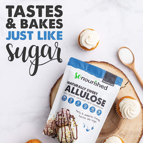 So Nourished Allulose Sweetener granular measuring spoon – precise dosing for baking and beverages.