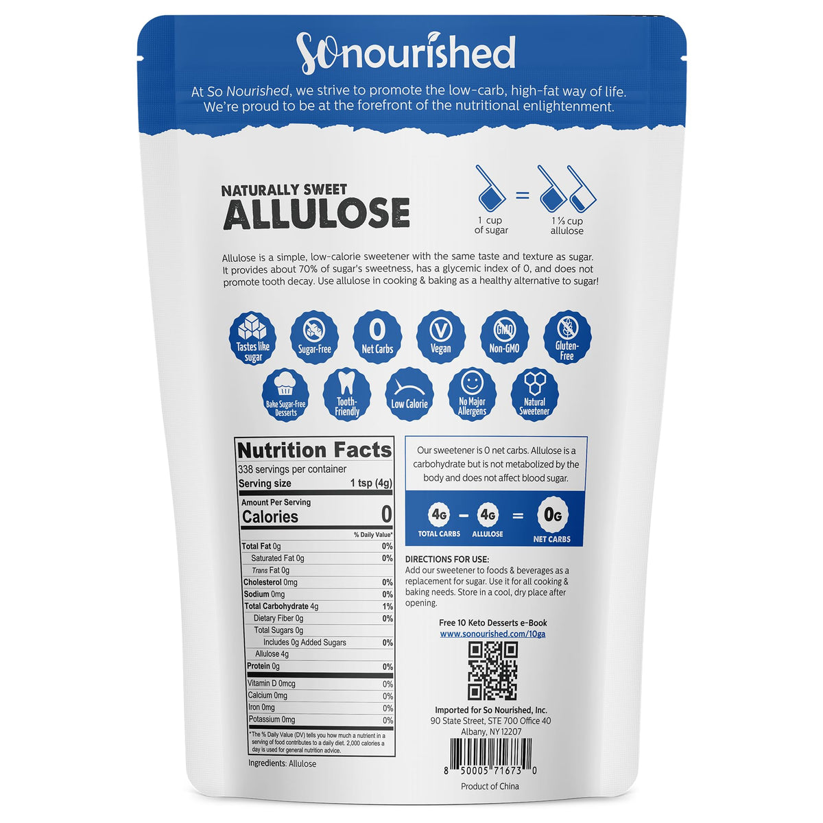 So Nourished Allulose Sweetener granular packaging gluten-free vegan and tooth-friendly daily use