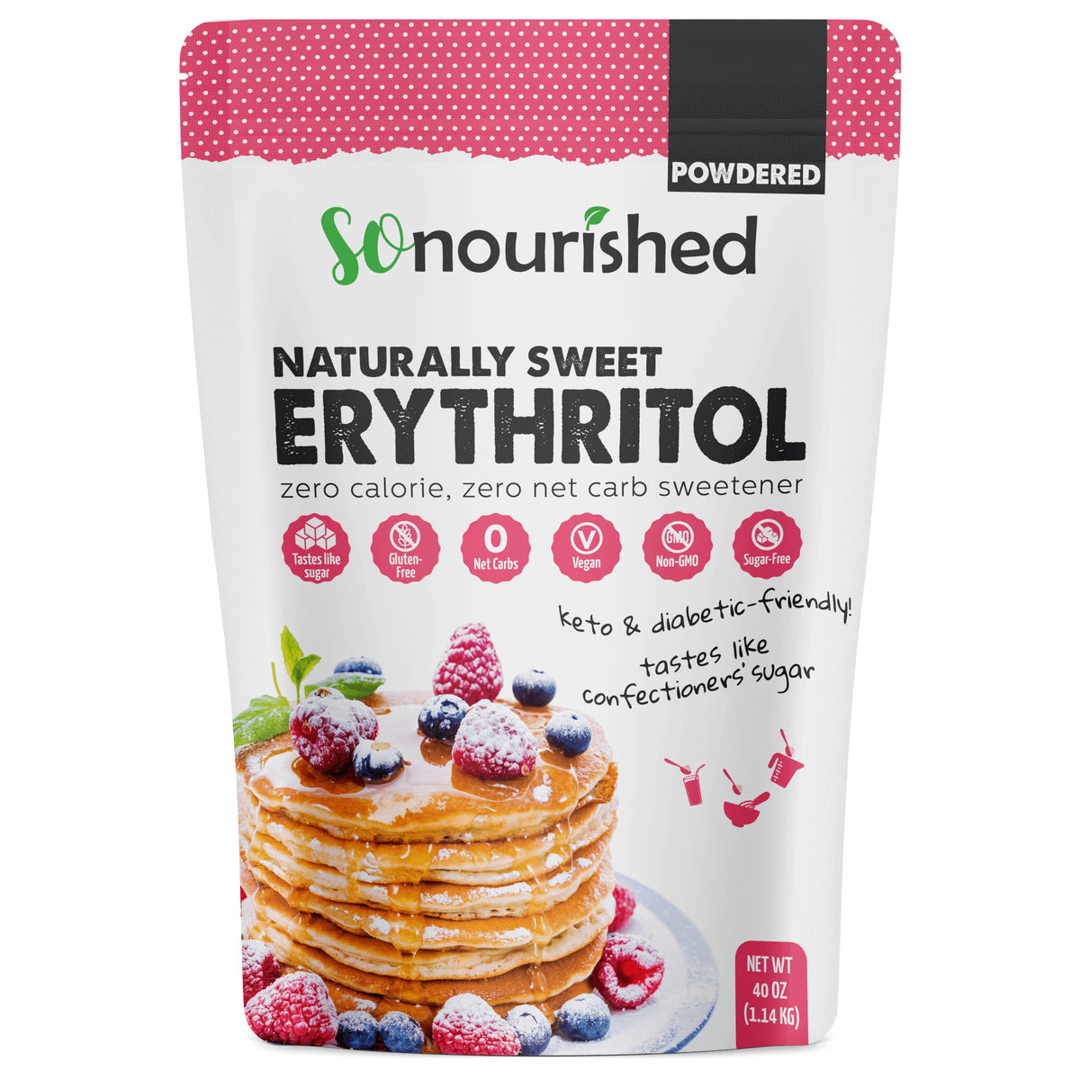 So Nourished erythritol bottle pour for effortless 1:1 sugar substitution in drinks.