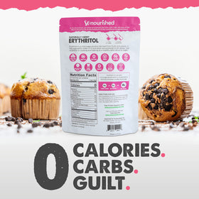 So Nourished erythritol packet open showing granules ideal for baking and cooking.