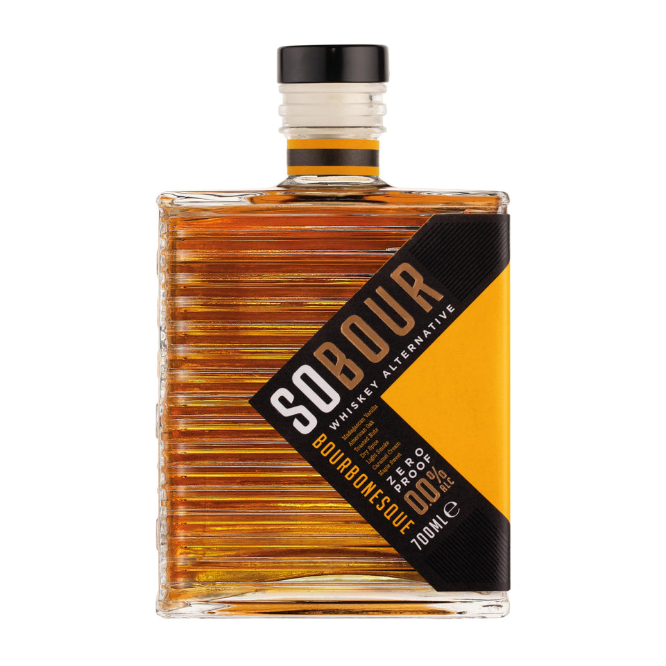 SOBOUR Bourbonesque bottle highlights a premium non-alcoholic option for mindful sipping.