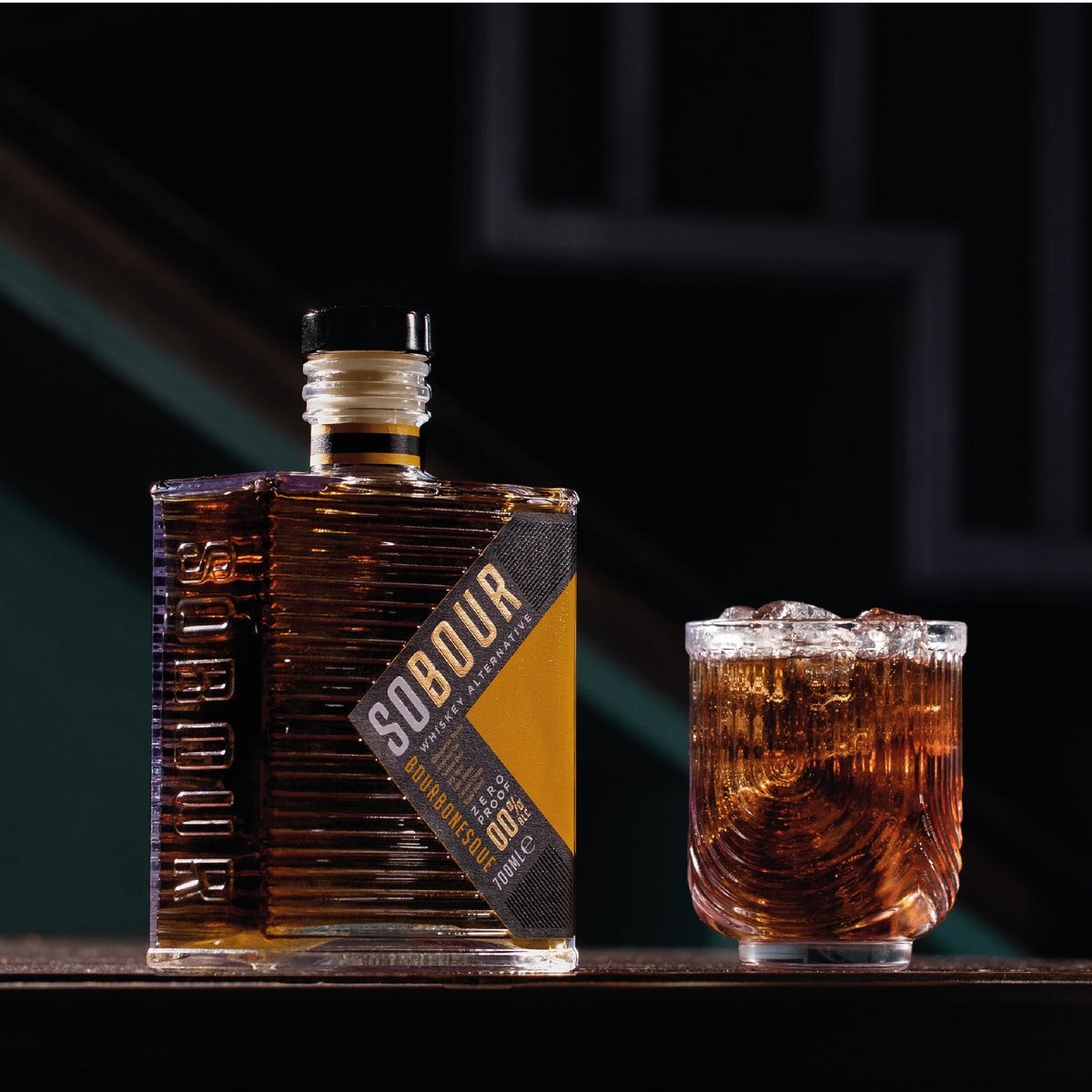 SOBOUR Bourbonesque on ice offers a smooth, refreshing non-alcoholic sipper.