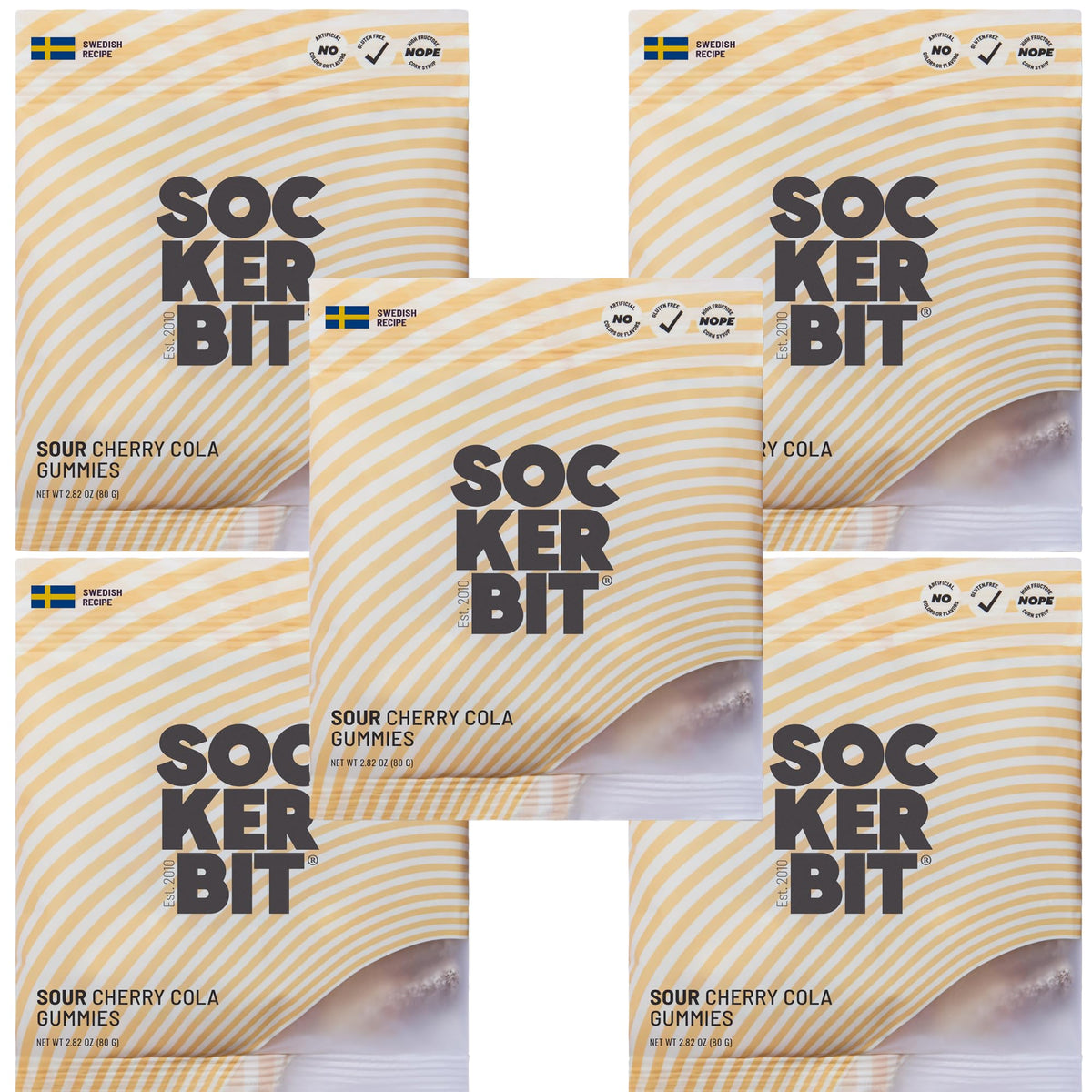 Sockerbit gummies close-up highlighting chewy texture and glossy sugar coating