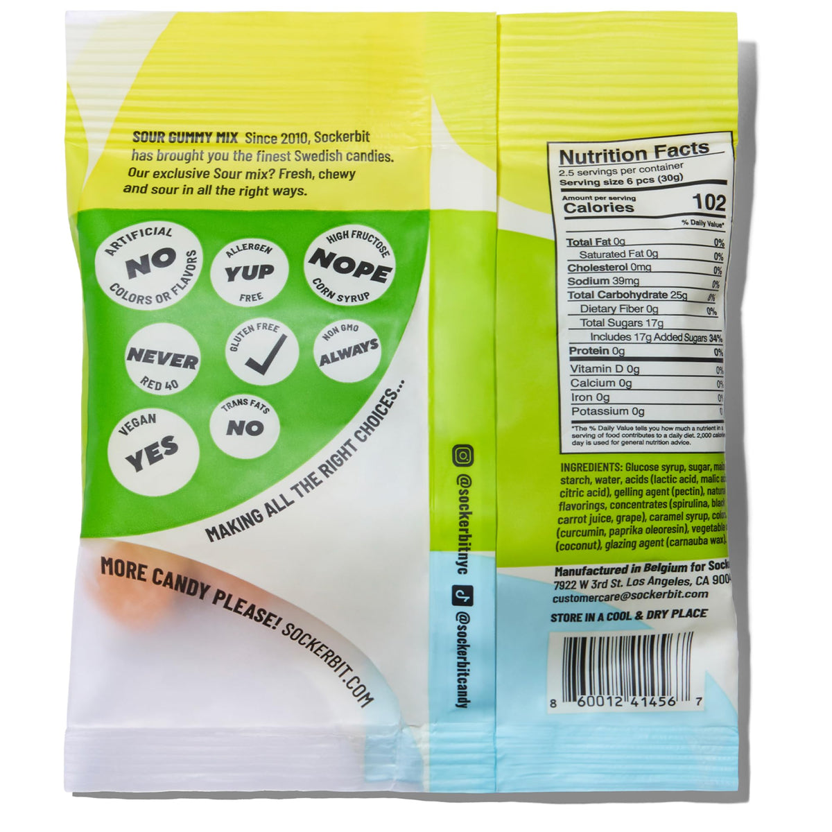Packaging that highlights European production and authentic candy craftsmanship.