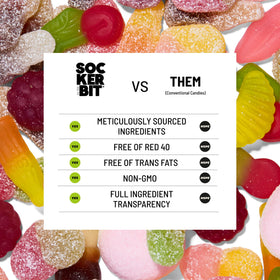 Assorted shapes highlight playful Swedish candy textures in this vegan-friendly treat.