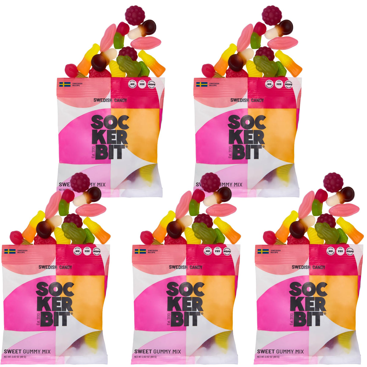 Sockerbit Swedish candy gummy mix front packaging shows colorful assortment for easy sharing