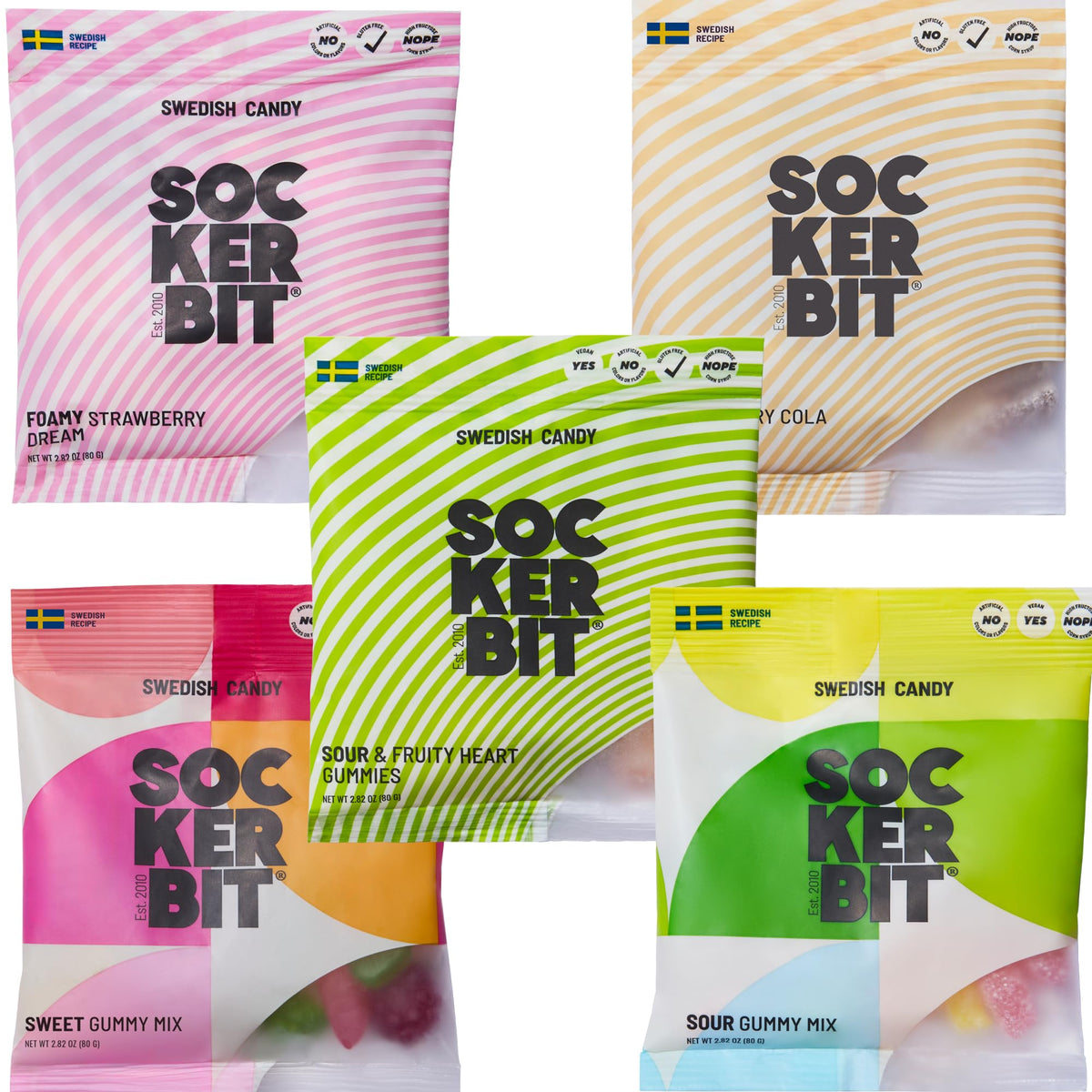 Sockerbit Swedish candy variety pack shown for sharing and tasting.