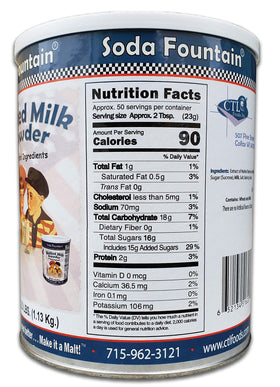 Soda Fountain malt powder shown in blender with ice cream for creamy malts