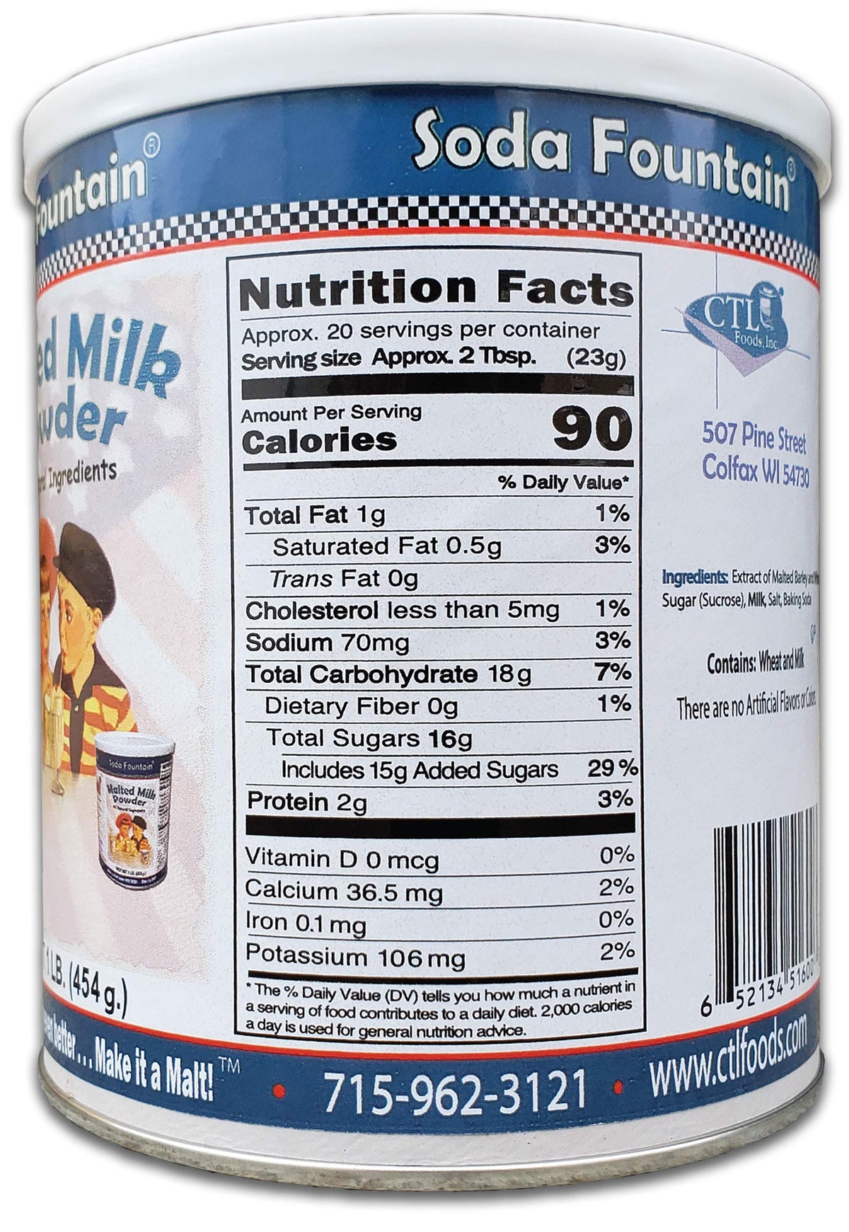 Soda Fountain malt powder resealable tub lid for freshness in baking