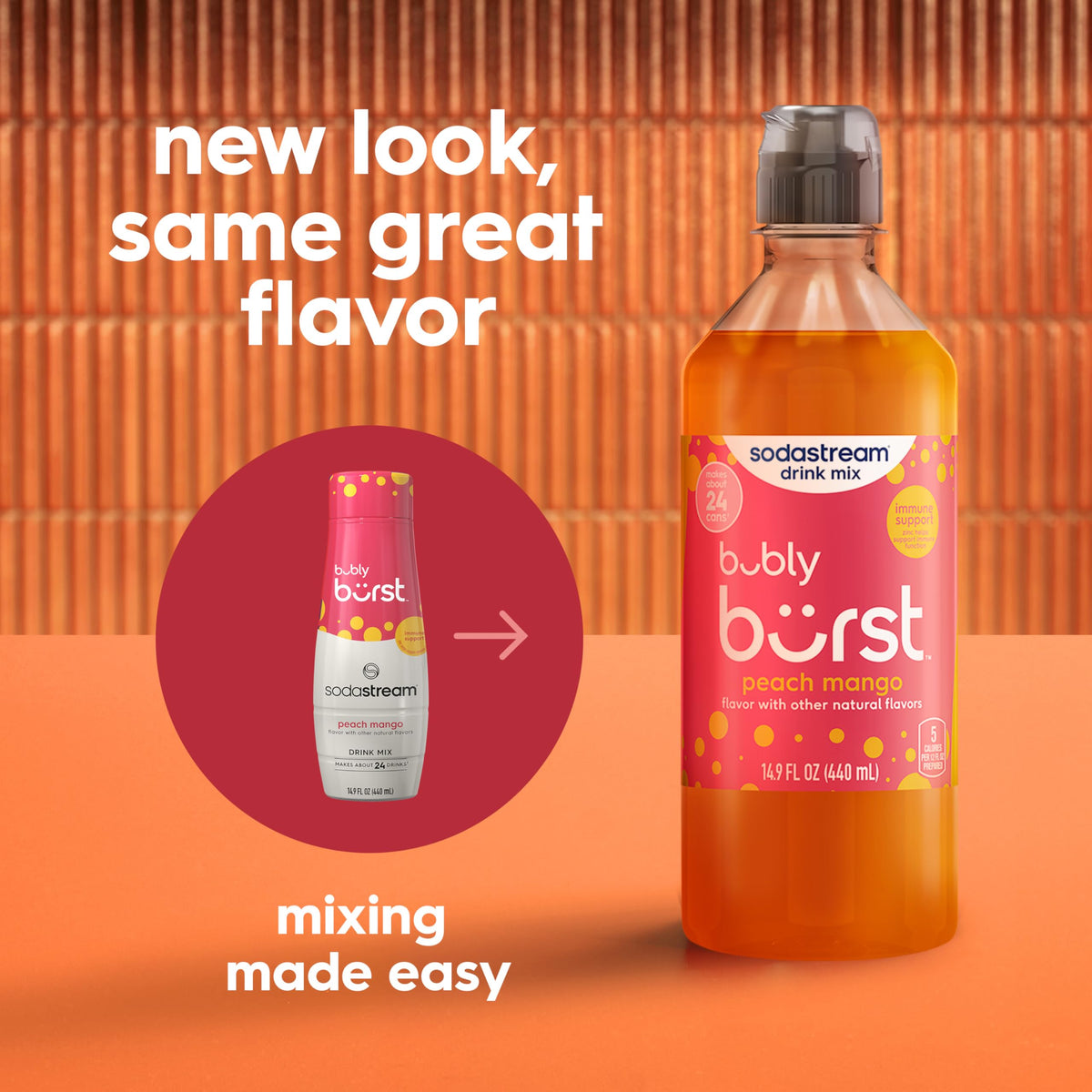SodaStream Bubly Burst Peach Mango easy pour bottle enables mess-free serving