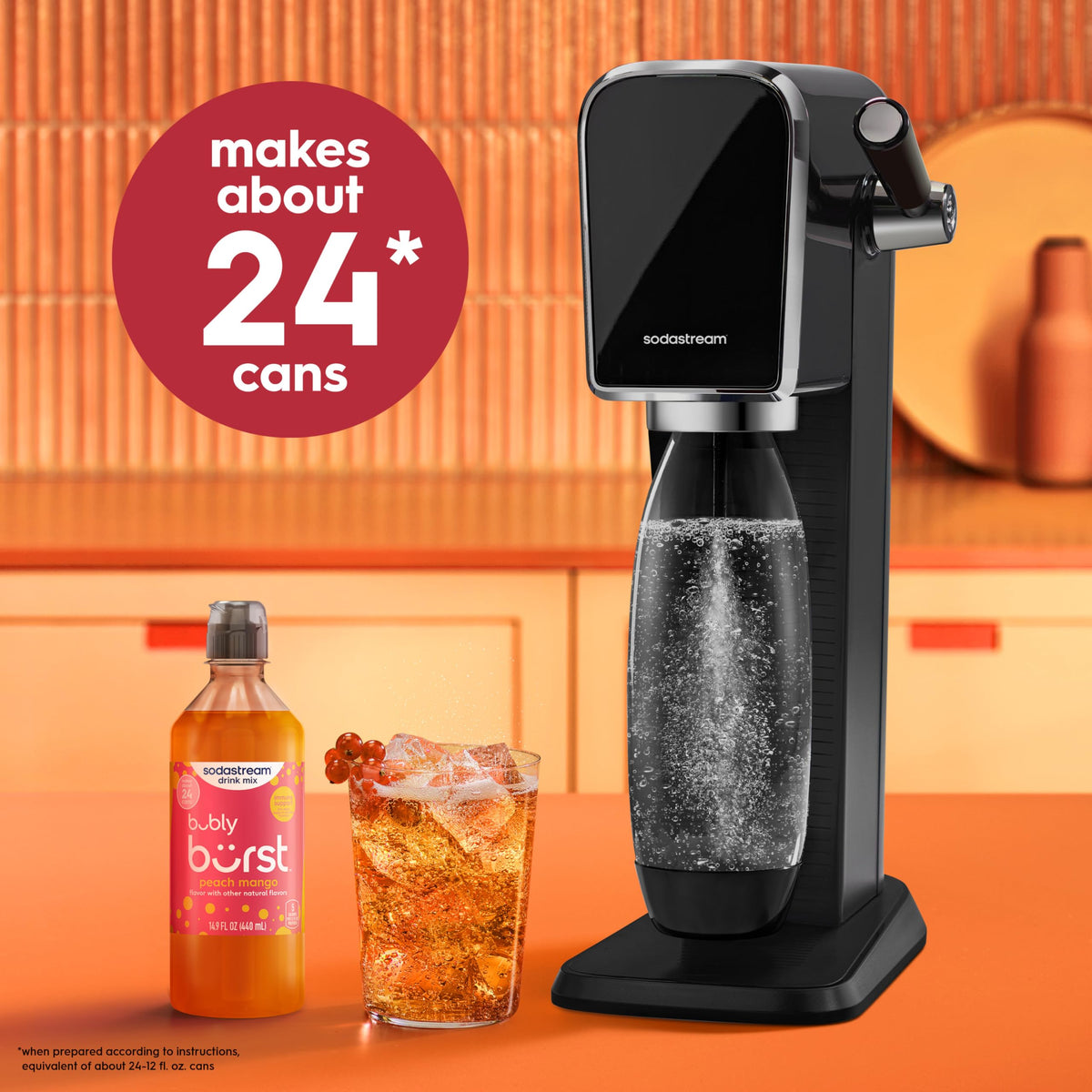 SodaStream Bubly Burst Peach Mango nutrition info shows 45 calories per serving