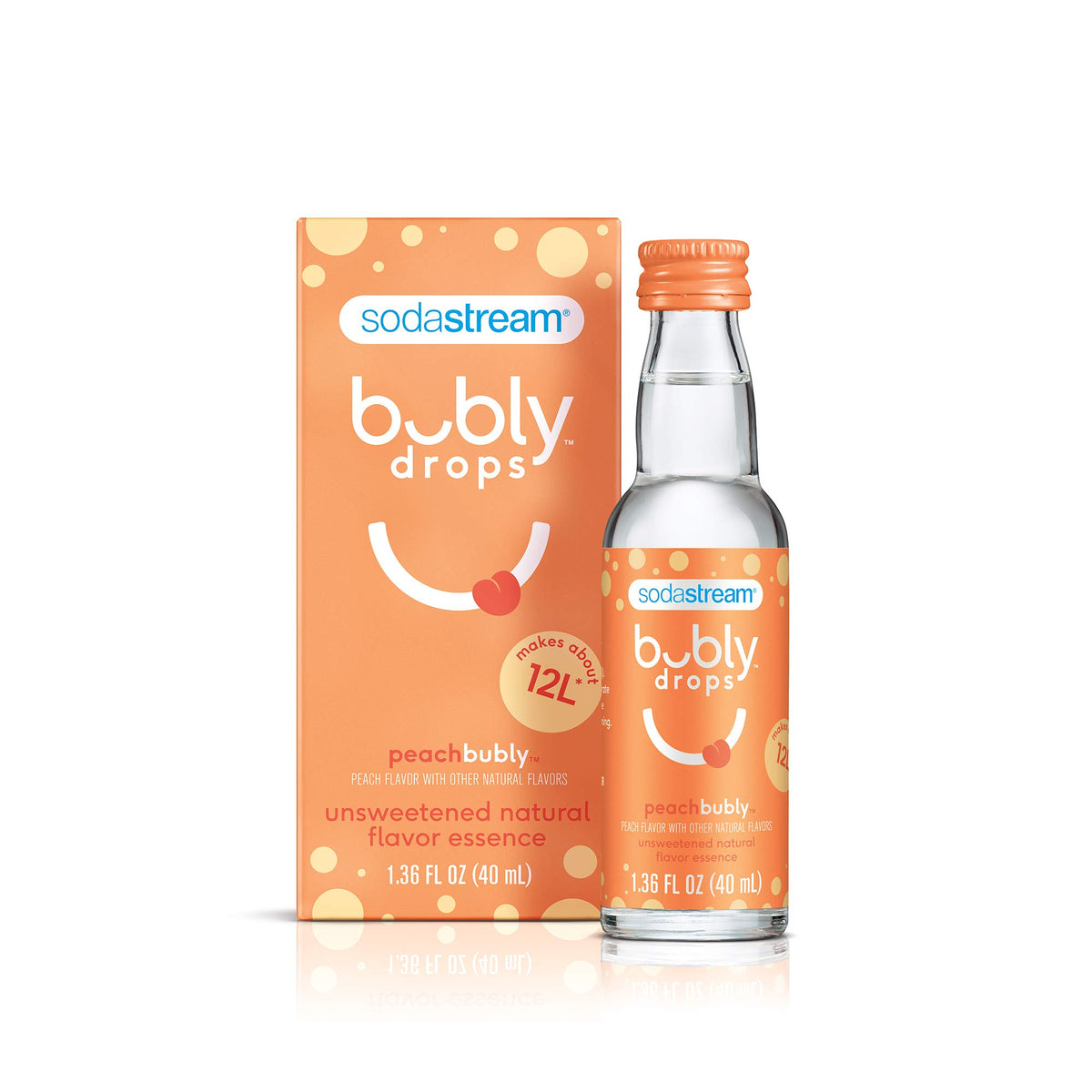 SodaStream bubly Drops Peach being poured to flavor sparkling water.