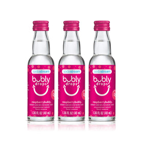 SodaStream Bubly Drops Raspberry 3-pack bottle display for home flavoring.