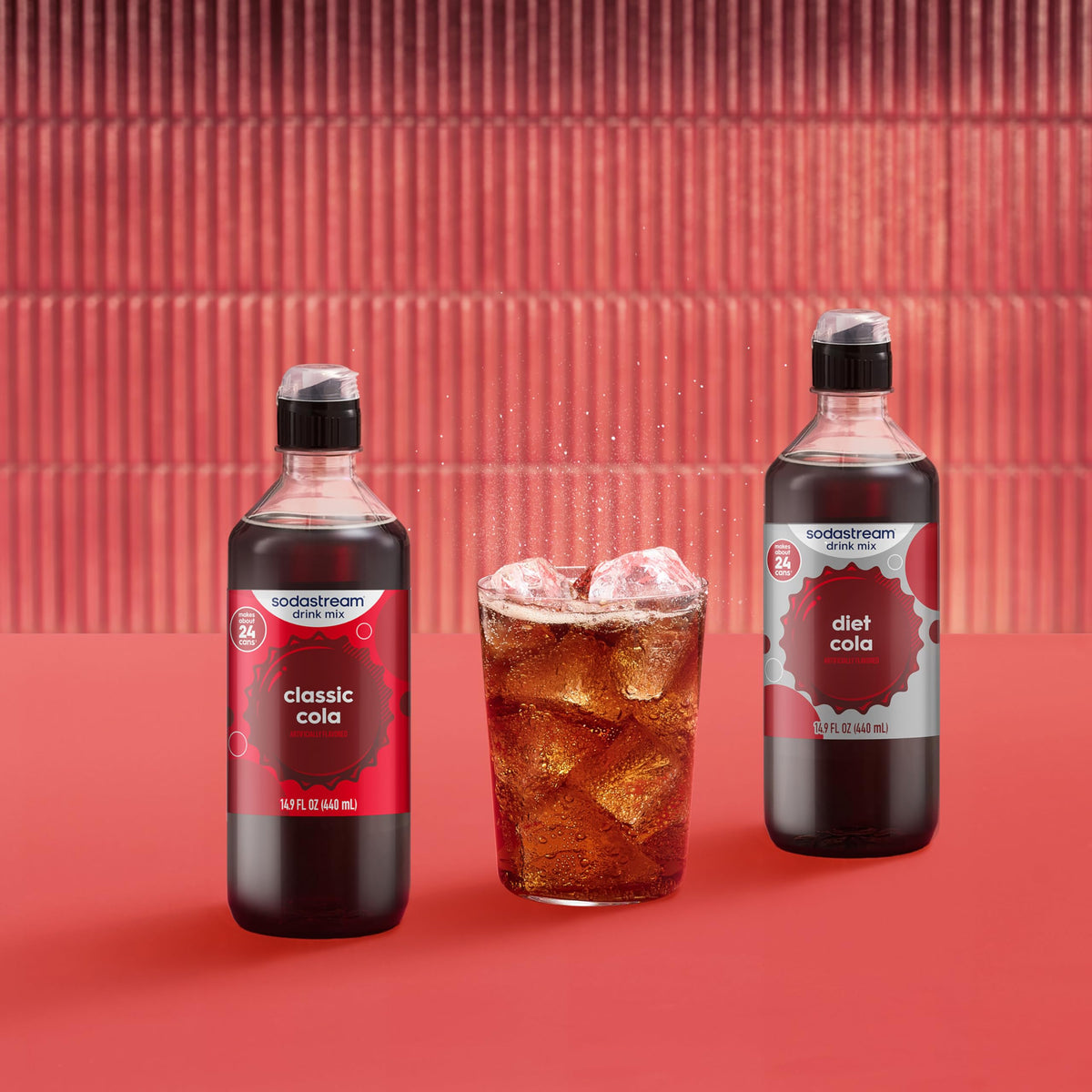 SodaStream Classics Cola bottle on dining table during a gathering.