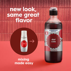 SodaStream Classics Diet Cola bottle closeup reveals sleek design and zero-calorie option
