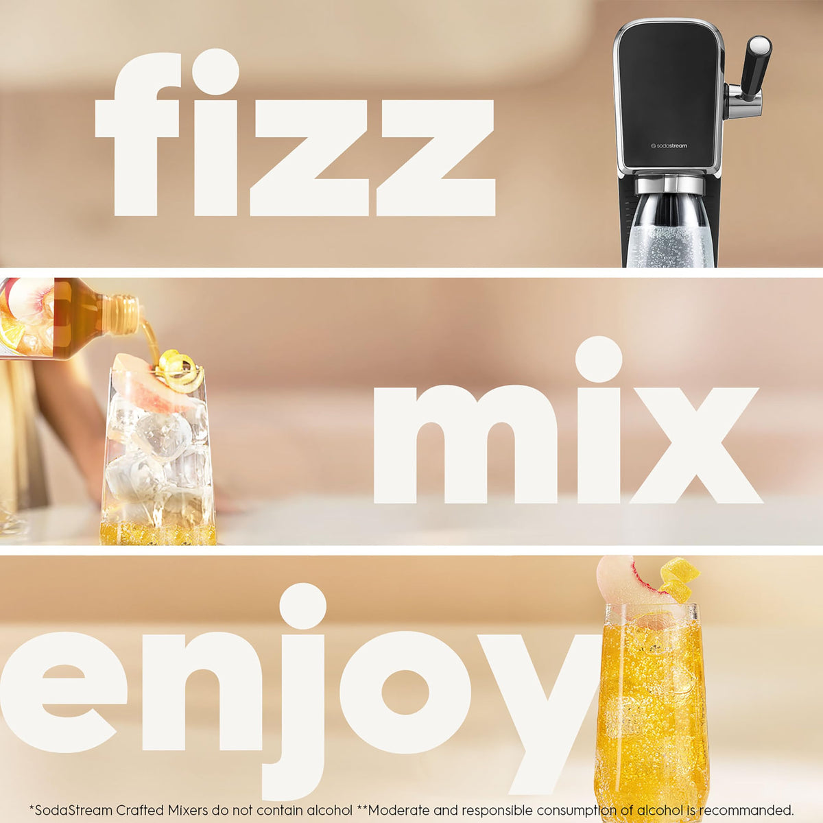SodaStream Crafted White Peach and Ginger glass with a sparkling mocktail.