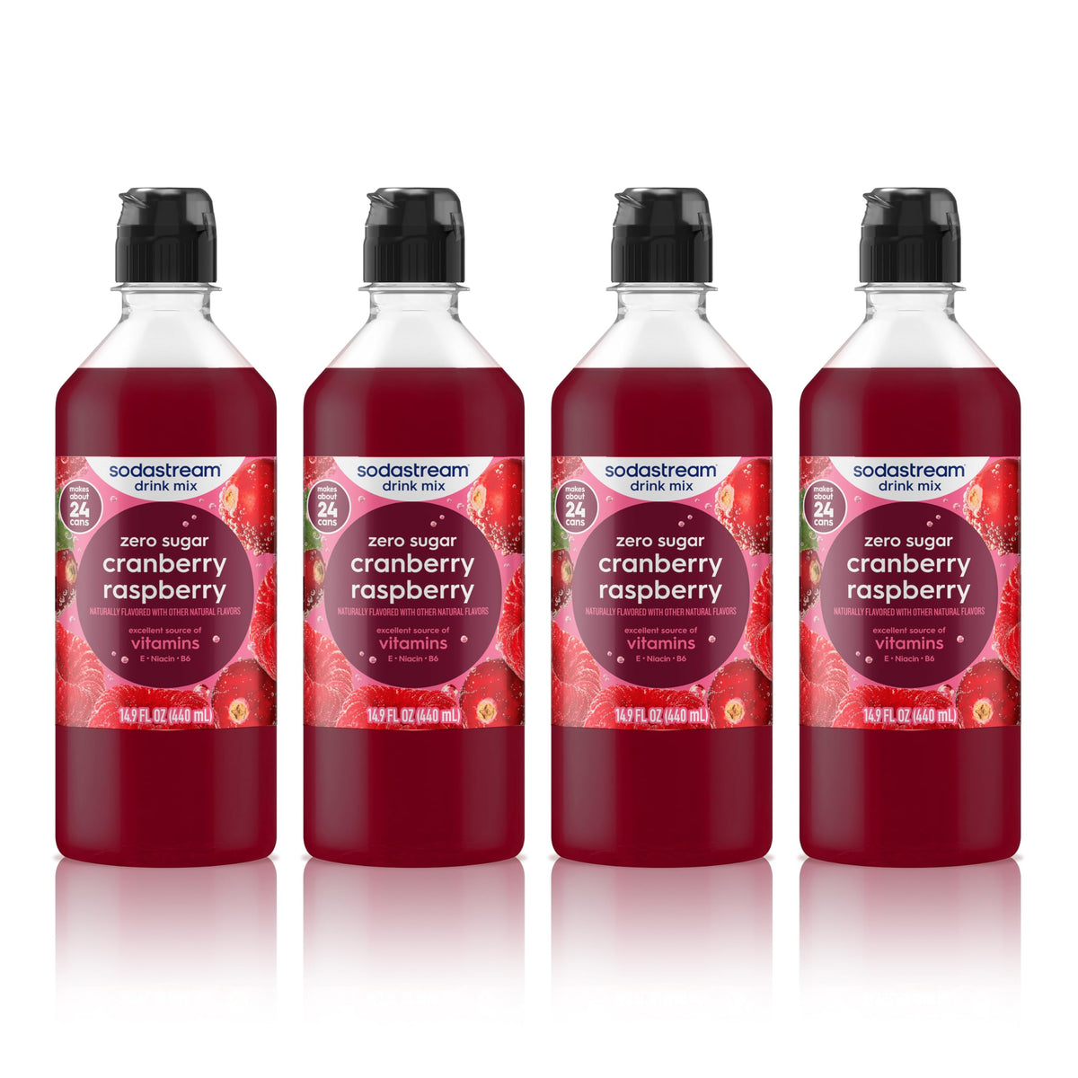 Sodastream Cranberry Raspberry Zero bottle front, recyclable design for home fizz.