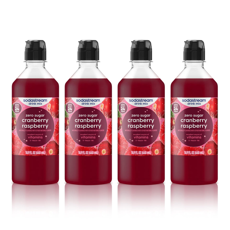 Sodastream Cranberry Raspberry Zero bottle front, recyclable design for home fizz.