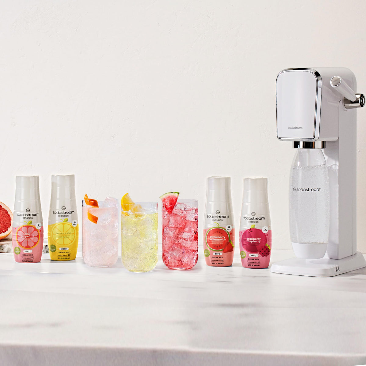SodaStream Cranberry Raspberry served in glass with ice to highlight flavor profile.