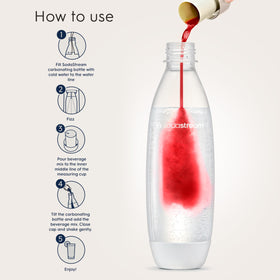 SodaStream Cranberry Raspberry pour shot showing refreshing bubbles and aroma.