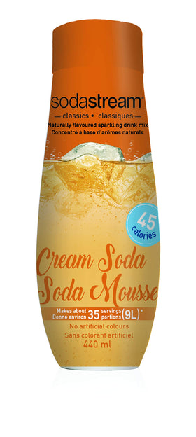 Sodastream Cream Soda Syrup being poured into water to brew crisp, caffeine-free soda.