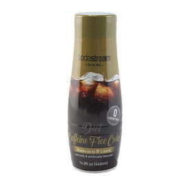 SodaStream Diet Caffeine Free Cola poured into a glass to reveal sparkling bubbles and flavor.