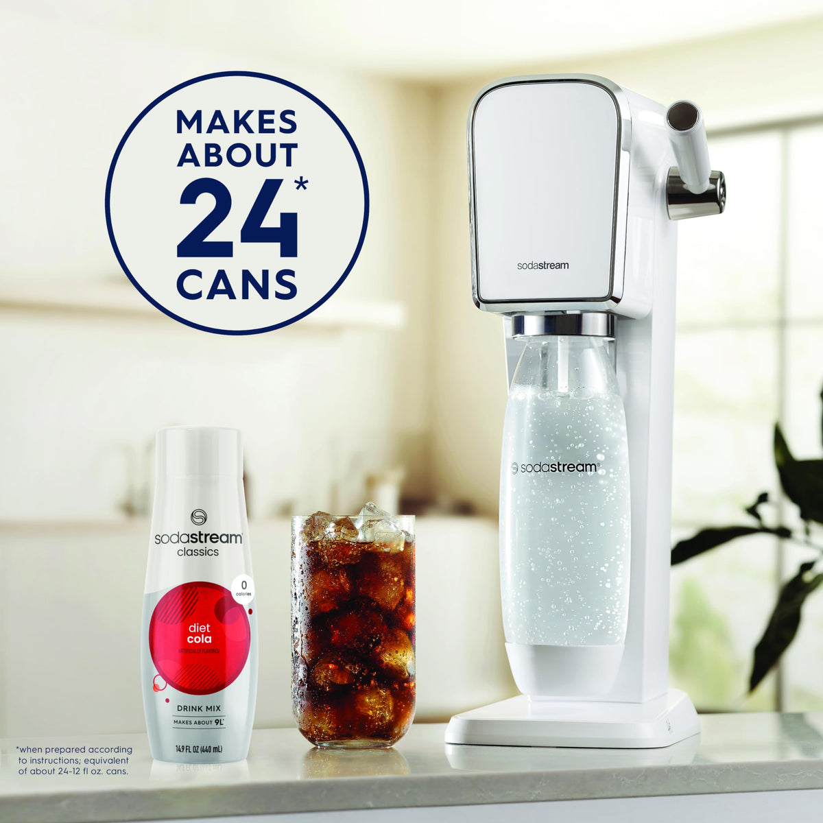 Sodastream Diet Cola 4-pack box shown for convenient at-home fizz refills.