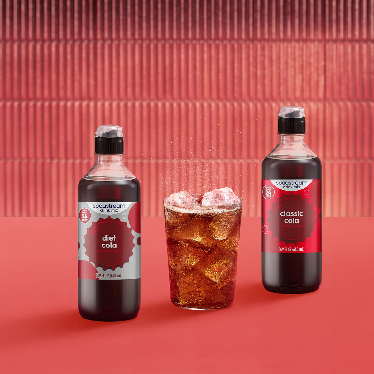 SodaStream Diet Cola sparkling water in a glass for home tasting