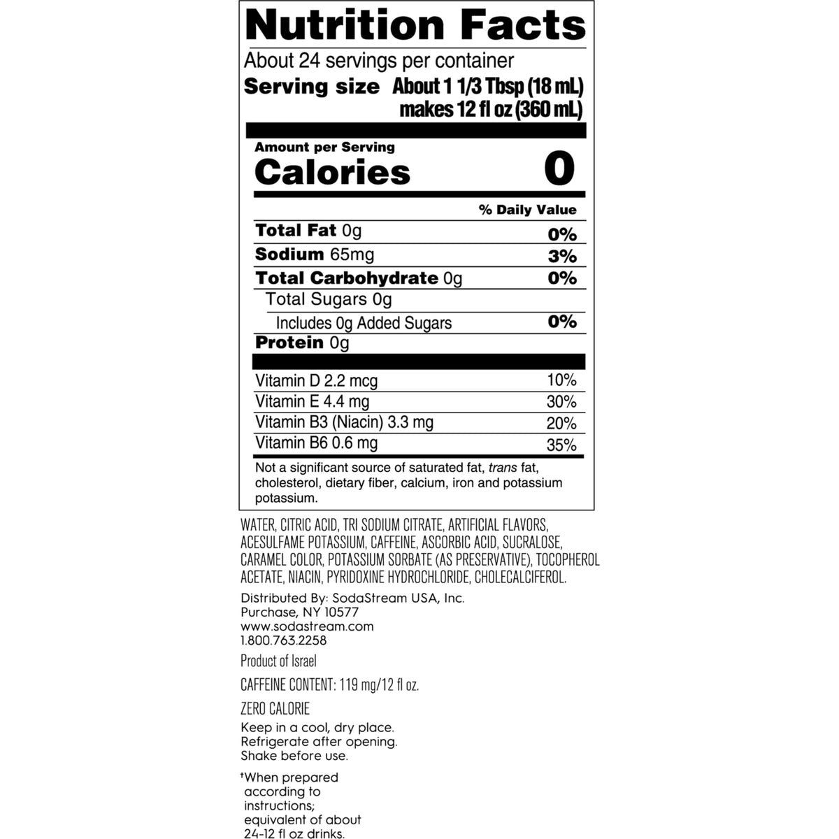 SodaStream Diet Energy label highlighting sugar-free, flavor options.