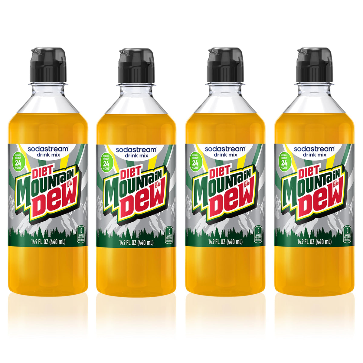 Sodastream Diet Mountain Dew 4-pack bottles ready for at-home fizz