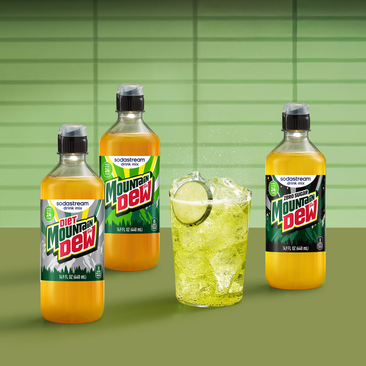 Sodastream Diet Mountain Dew recyclable bottle indicating eco-friendly choice