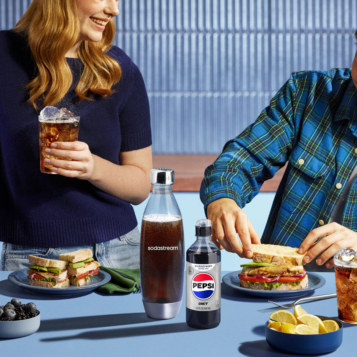 SodaStream Diet Pepsi glass close-up with inviting fizz