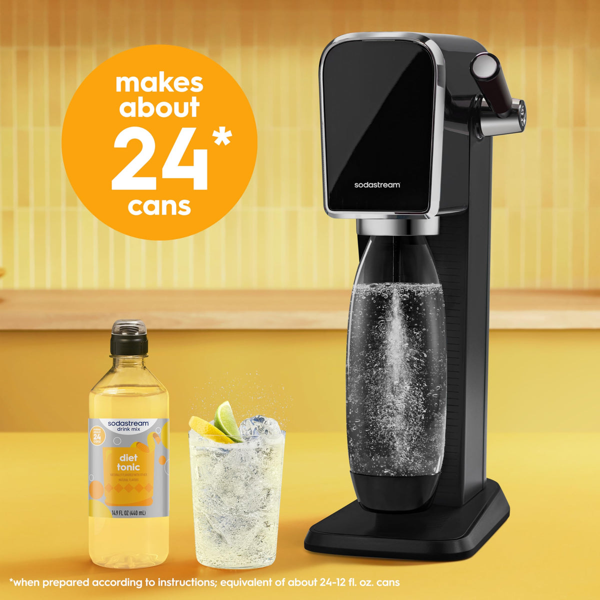 Sodastream Diet Tonic glass with ice and bright bubbles for refreshing at-home sipping.