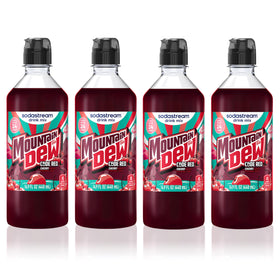 SodaStream MTN Dew Code Red four-pack bottles for at-home flavor customization.
