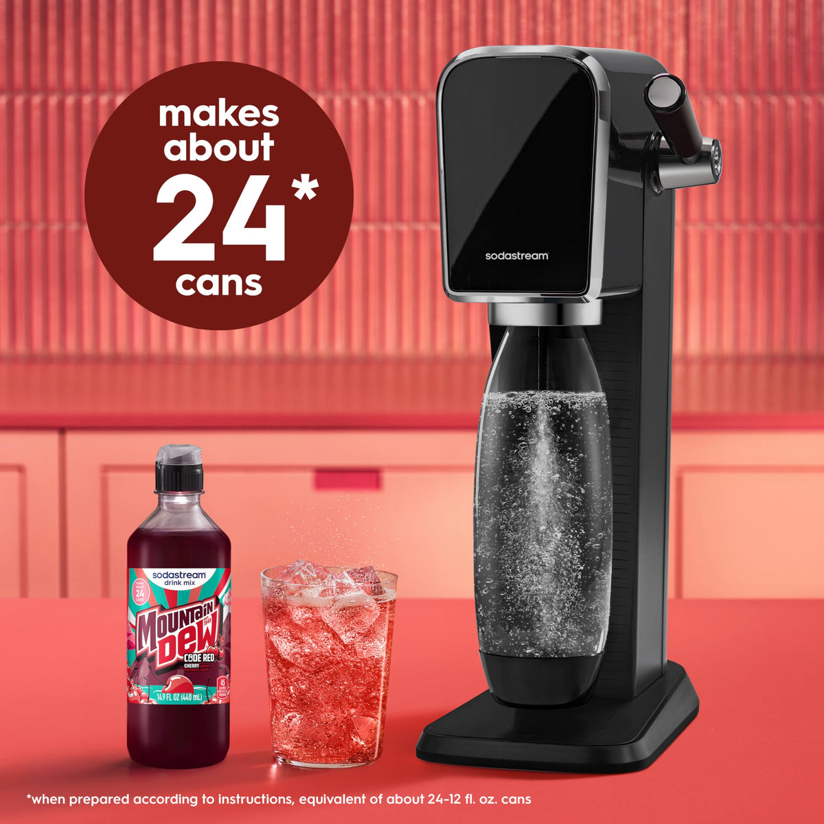 Fill line guidance on MTN Dew Code Red bottle for accurate mixing.