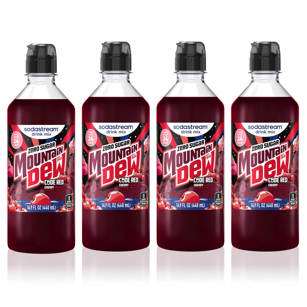 SodaStream MTN Dew Code Red Zero bottle for zero-calorie fizzy drinks at home.