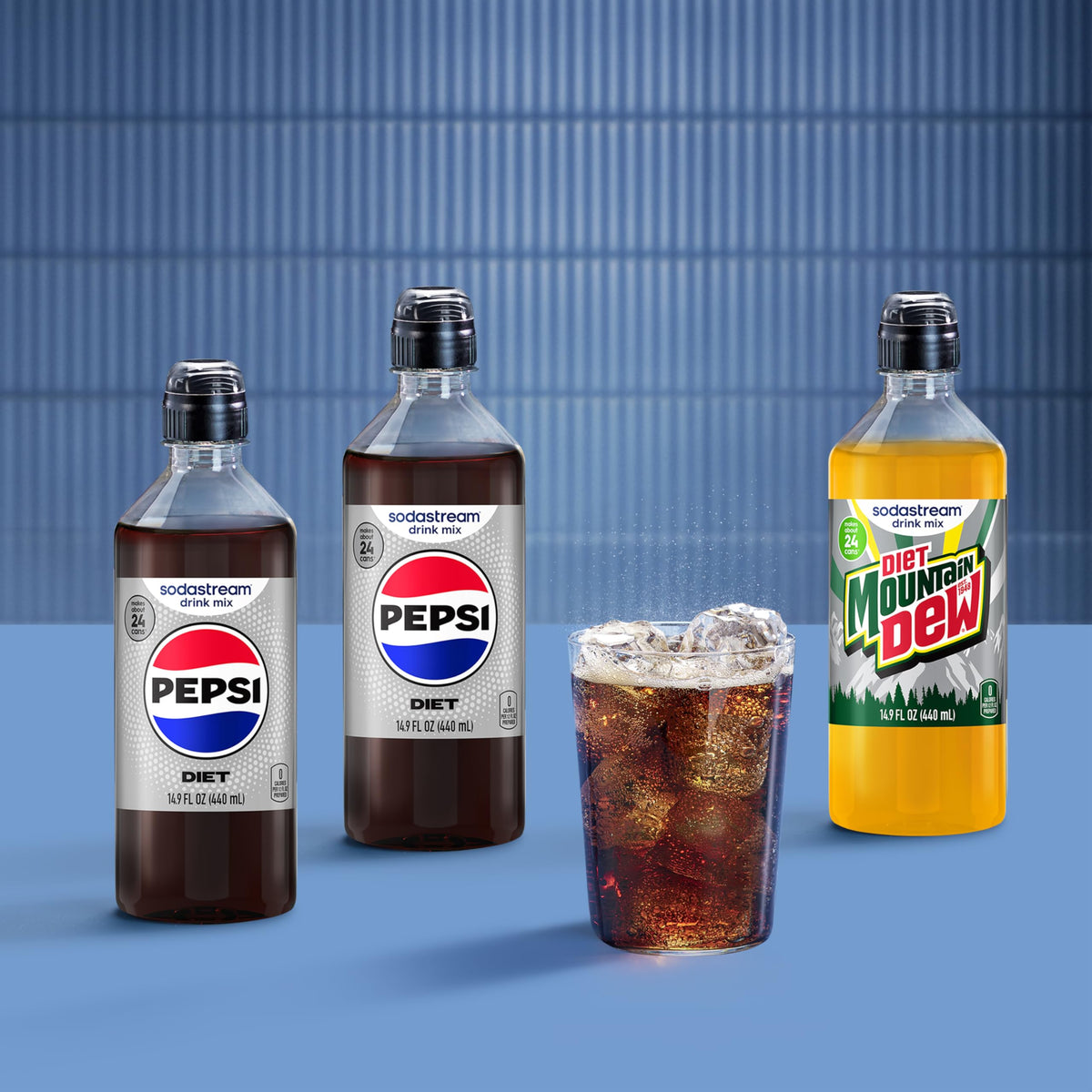 Sodastream MTN Dew variety pack label detail—recognizable logo and zero-calorie option.