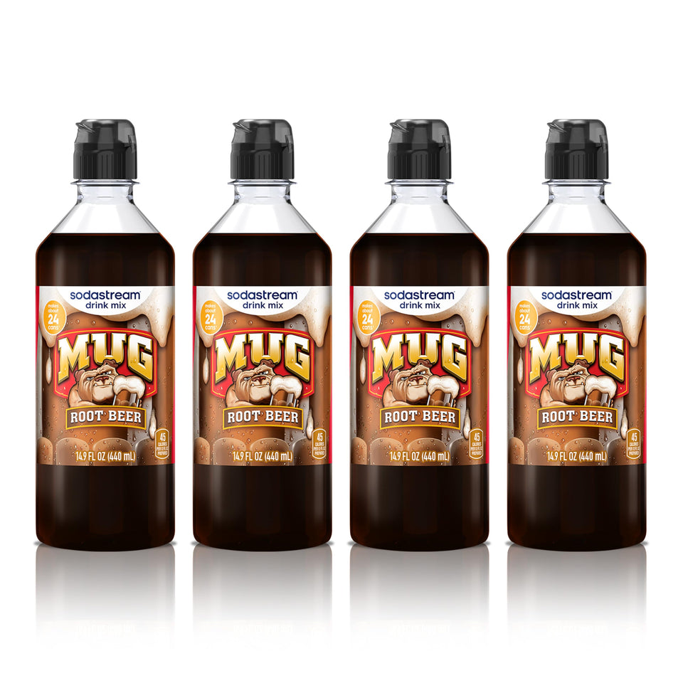 Sodastream Mug Root Beer bottle pour enables easy at-home fizz.