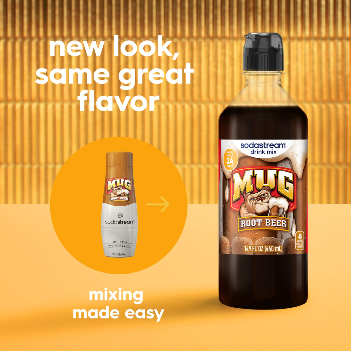 Sodastream Mug Root Beer bottle pour with bold flavor and zero calories
