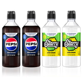 SodaStream Pepsi Starry Zero Sugar bottle shows crisp, calorie-free cola flavor on tap