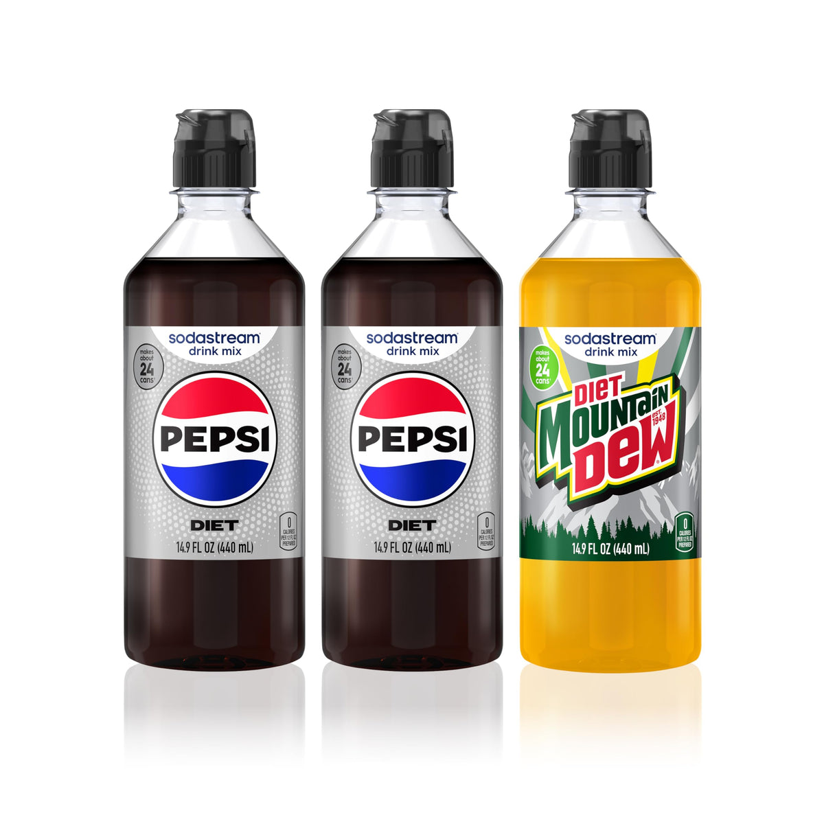 Sodastream Pepsi variety pack bottle pour—crisp, calorie-free fizz for home use.