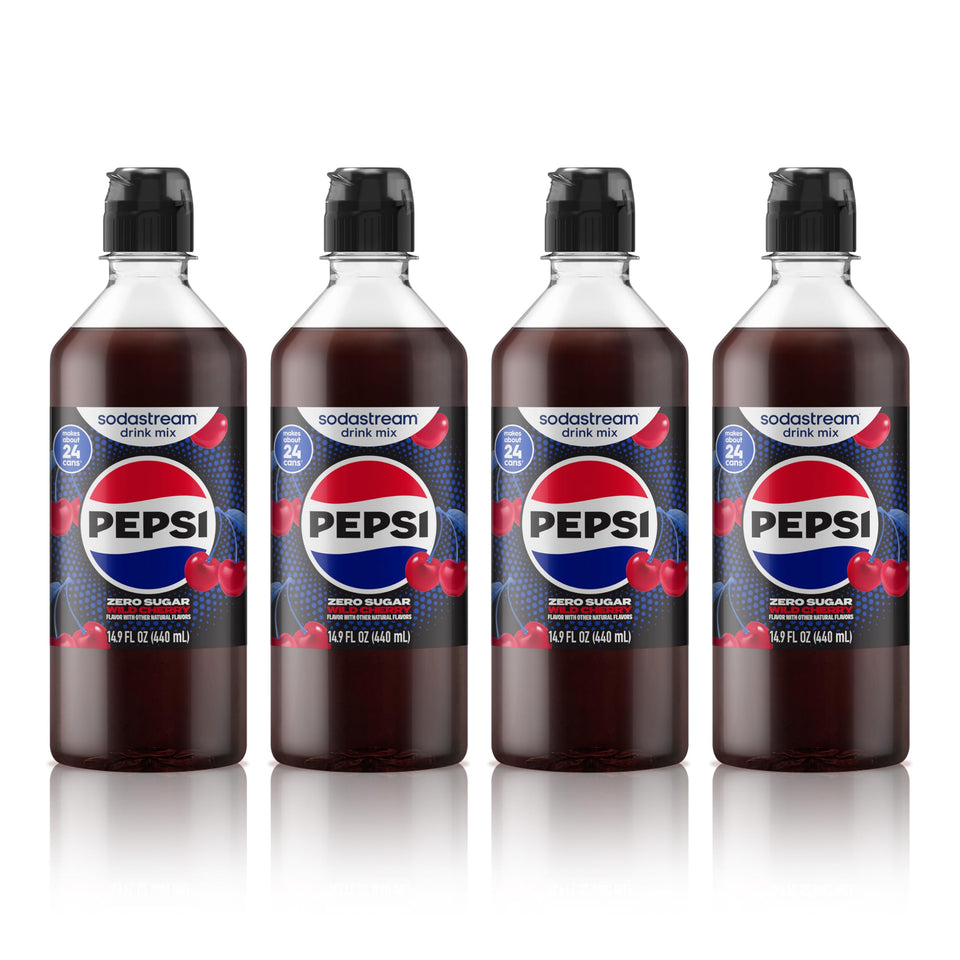 Sodastream Pepsi Wild Cherry Zero Sugar bottle front view for at-home flavoring