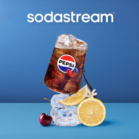 Sodastream Pepsi Wild Cherry Zero Sugar bottle with new pour cap simplifying pouring
