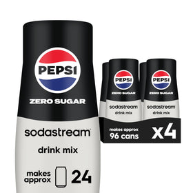 SodaStream Pepsi Zero Sugar beverage mix bottle ready for sugar-free cola at home.
