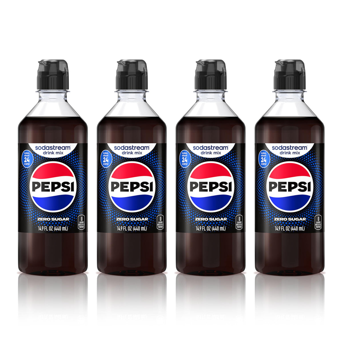 SodaStream Pepsi Zero Sugar New Pour bottle on kitchen counter for easy at-home fizz.