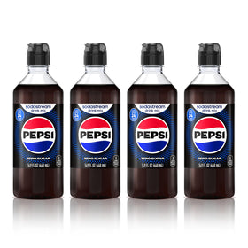 SodaStream Pepsi Zero Sugar New Pour bottle on kitchen counter for easy at-home fizz.