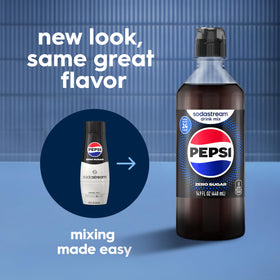SodaStream Pepsi Zero Sugar New Pour being poured into bottle for customizable sweetness.