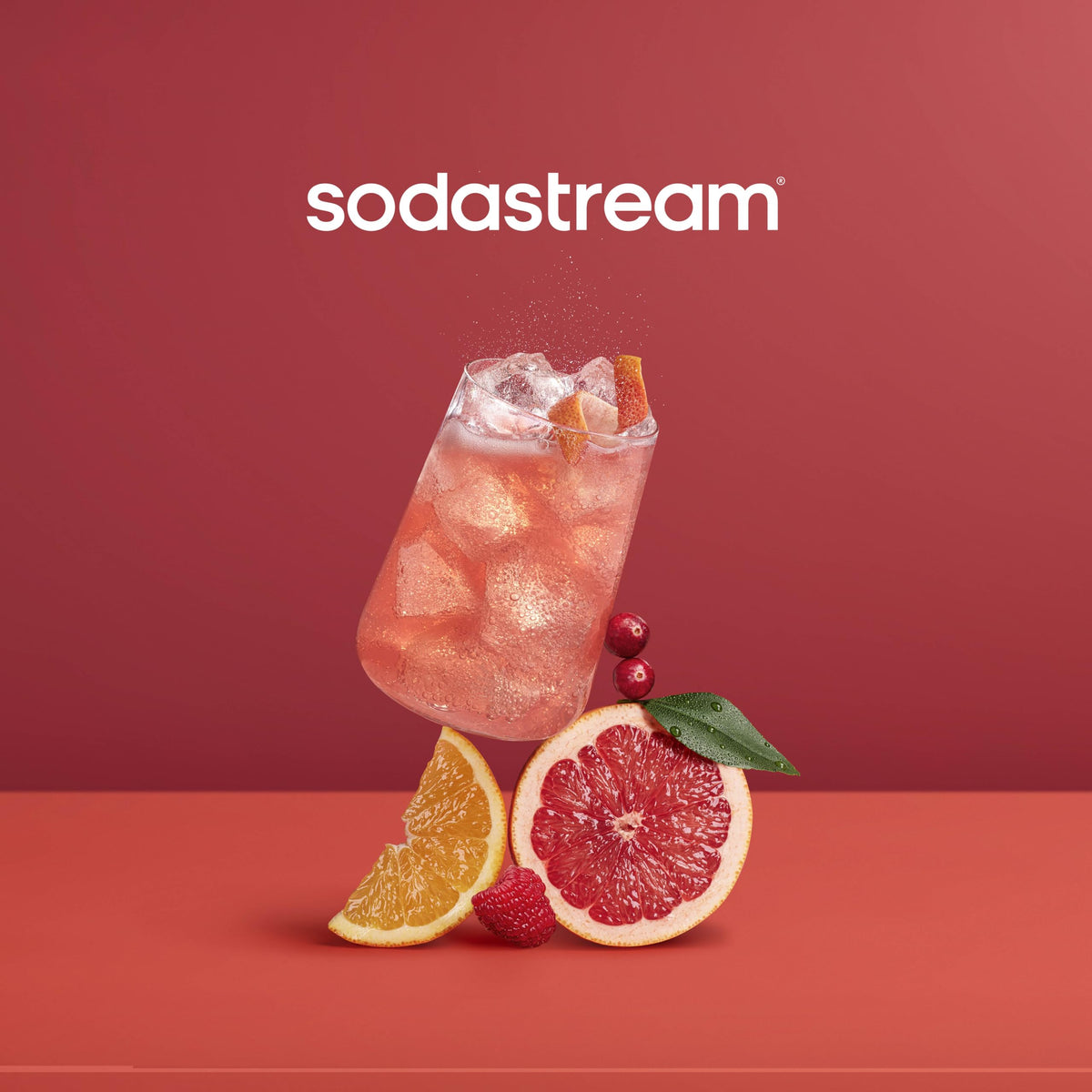 SodaStream Pink Grapefruit drink mix bottle close-up for home flavoring