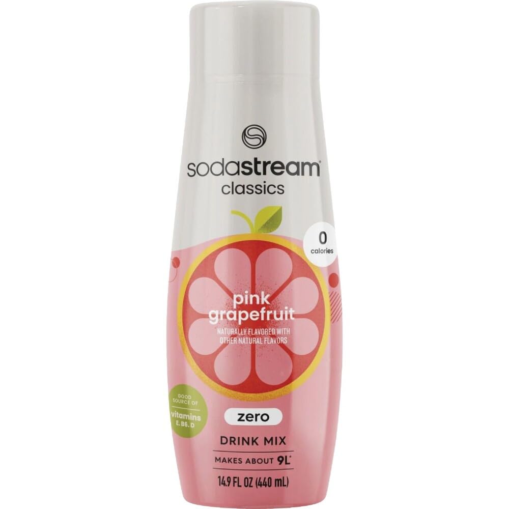 SodaStream Pink Grapefruit Zero Calorie Syrup bottle for at-home flavor.