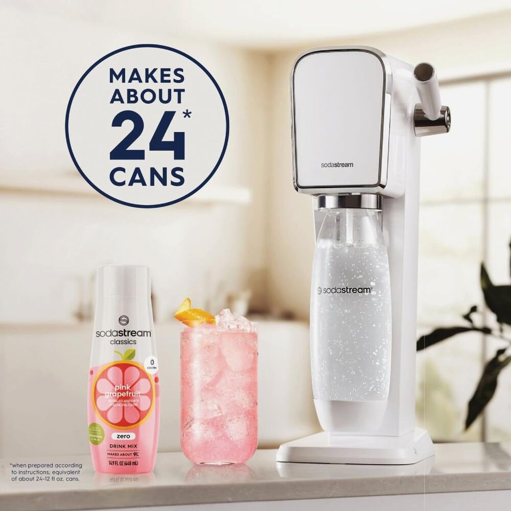 SodaStream Pink Grapefruit Zero Calorie Syrup glass serving a refreshing, sugar-free drink.